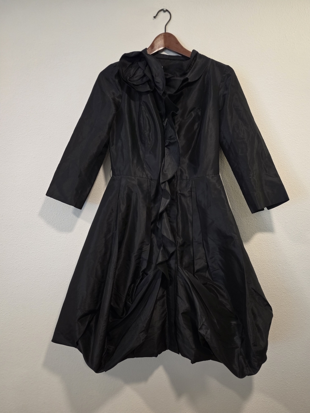 Rickie Freeman for Teri Jon Black Silk Taffeta Bubble Skirt Midi Dress